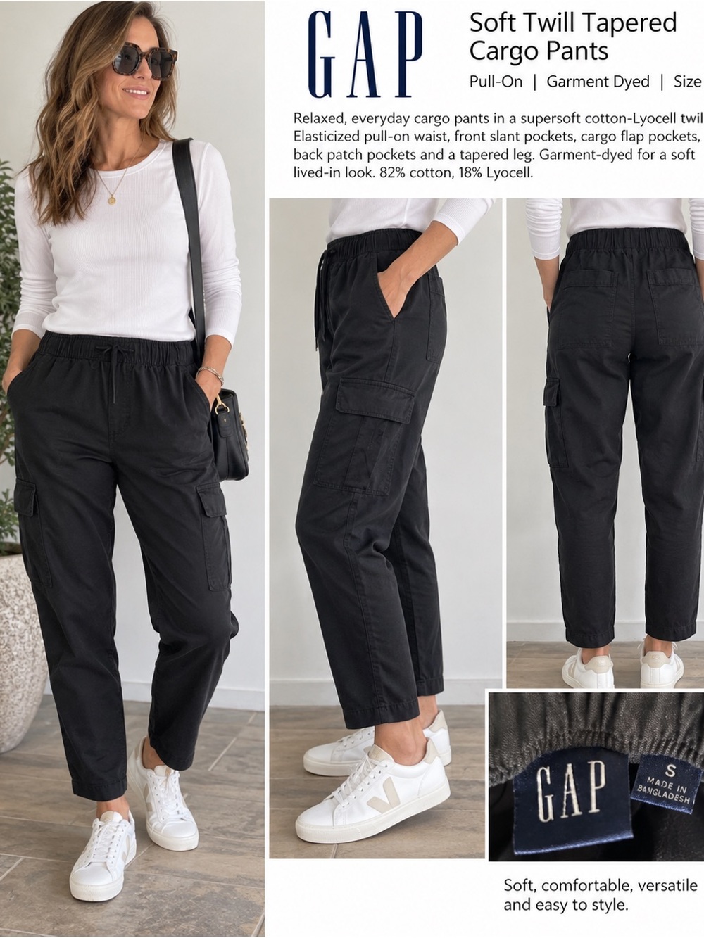 GAP Black Soft Twill Tapered Cargo Joggers